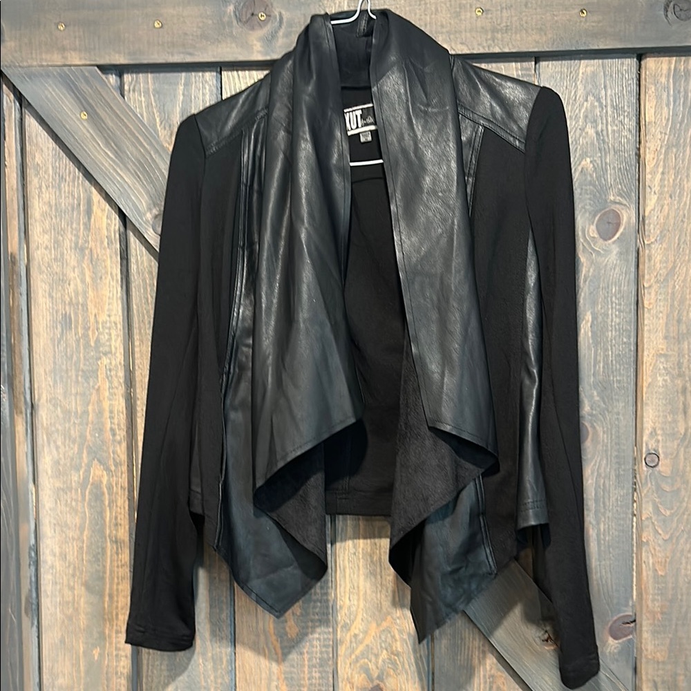 Black Leather Waterfall Jacket